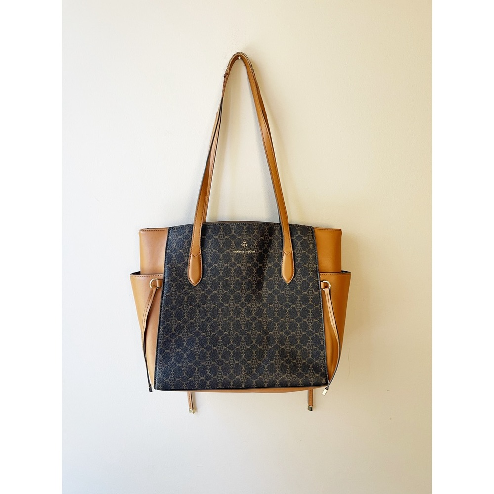 Nanette Lapore Brown Faux Leather Shoulder Tote Bag Two Tone Purse Handbag